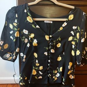 Reformation Black Floral Top Blouse